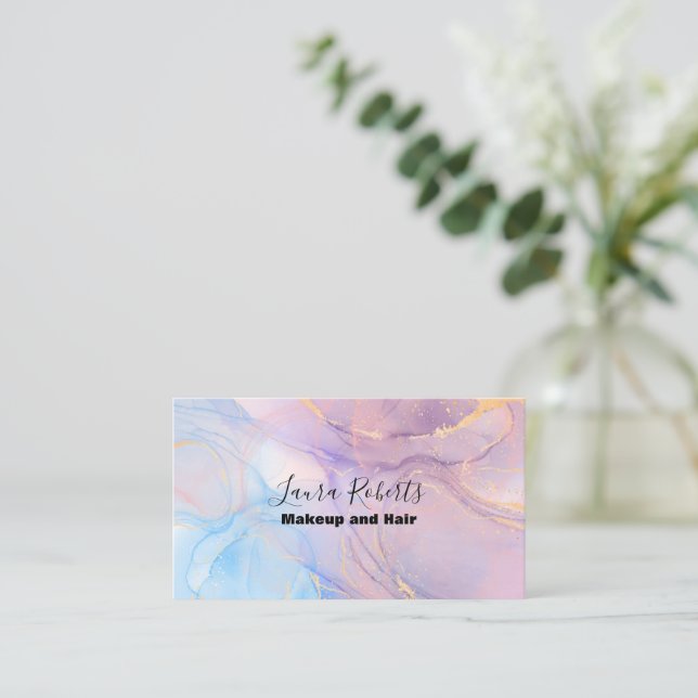 Modern Pink Gold Watercolor Business Card (Standing Front)