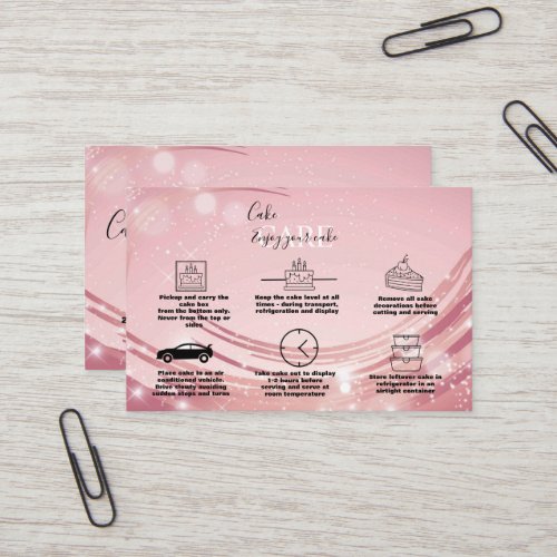 Modern Pink Gold Watercolor Cake Care  Business Card