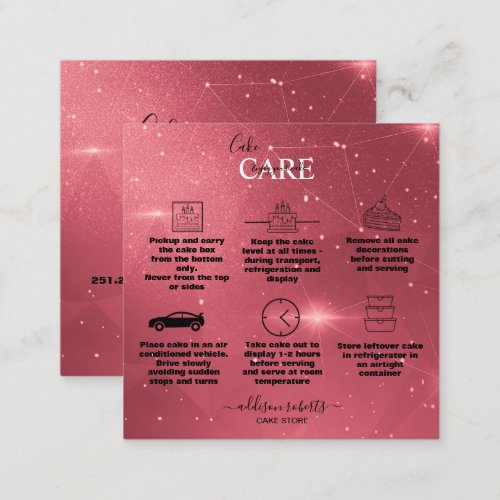 Modern Pink Gold Watercolor Cake Care   Square Business Card
