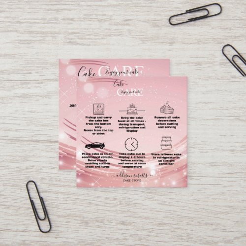 Modern Pink Gold Watercolor Cake Care    Square Business Card