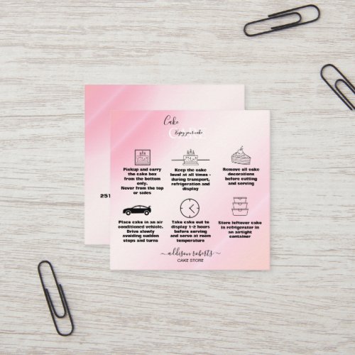 Modern Pink Gold Watercolor Cake Care  Square Business Card