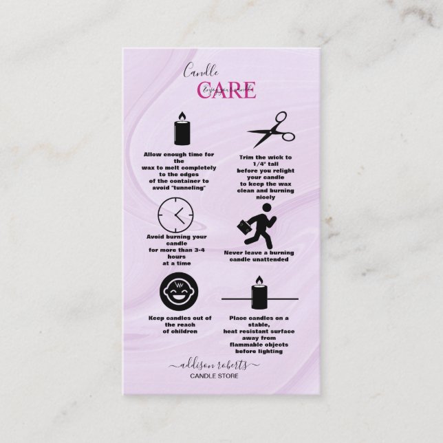 Modern Pink Gold Watercolor Candle Care Business C Card (Front)