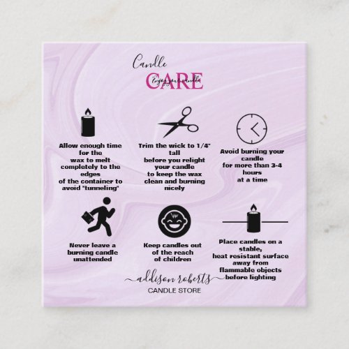 Modern Pink Gold Watercolor Candle Care   Square B Square Business Card