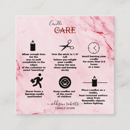 Modern Pink Gold Watercolor Candle Care    Square Business Card