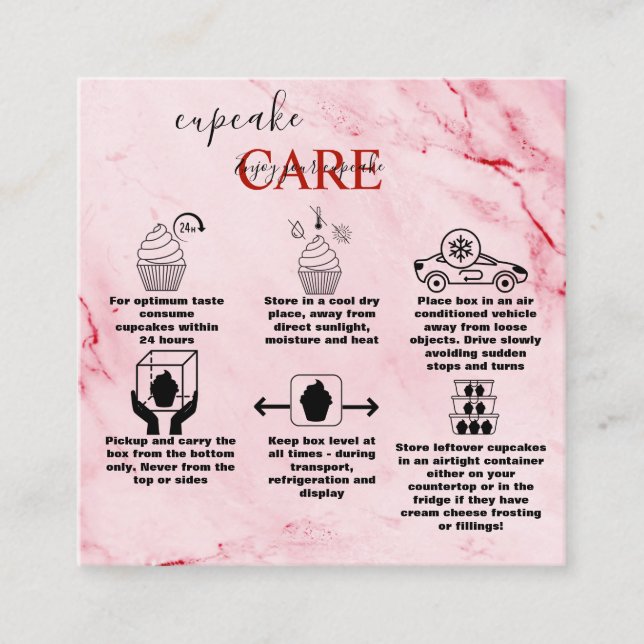 Modern Pink Gold Watercolor Cupcake Care    Square Business Card (Front)
