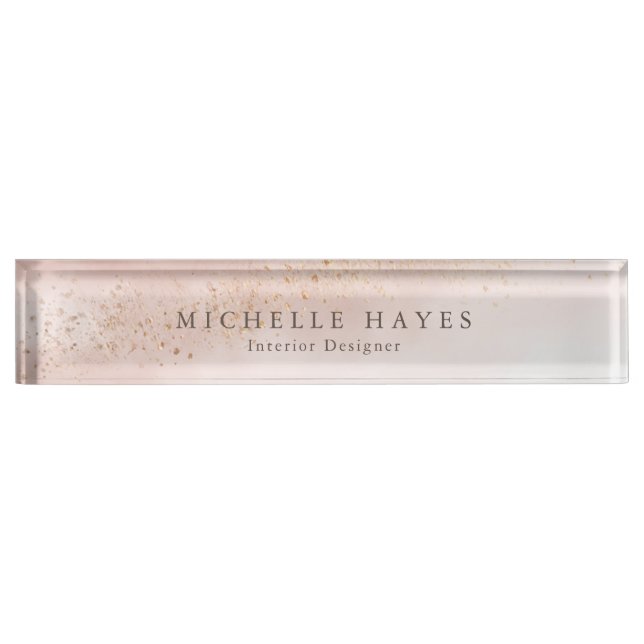 Modern Pink Gold Watercolor Desk Name Plate (Front)
