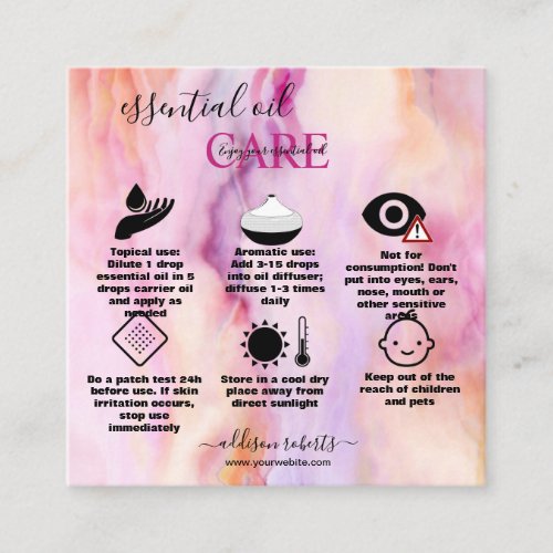 Modern Pink Gold Watercolor Essential Oil Care  Square Business Card