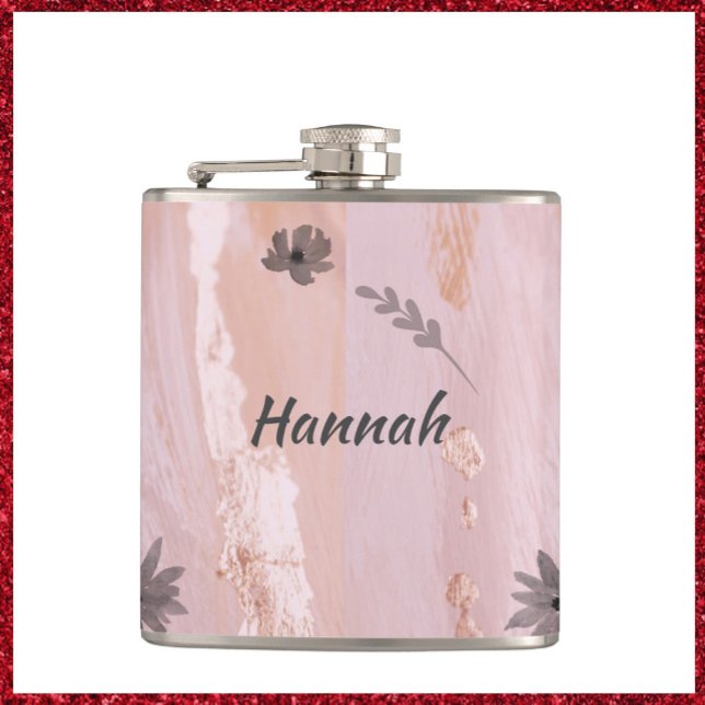 Modern Pink Gold Watercolor Floral Flask (Creator Uploaded)