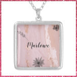 Modern Pink Gold Watercolor Floral Silver Plated Necklace<br><div class="desc">Add your name to this lovely rose gold pink necklace with watercolor florals.</div>