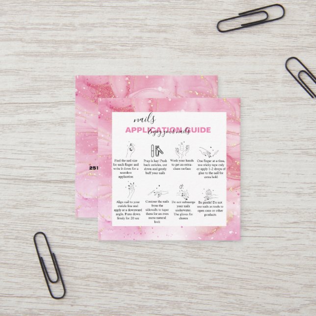 Modern Pink Gold Watercolor Nail Application    Square Business Card (Front/Back In Situ)