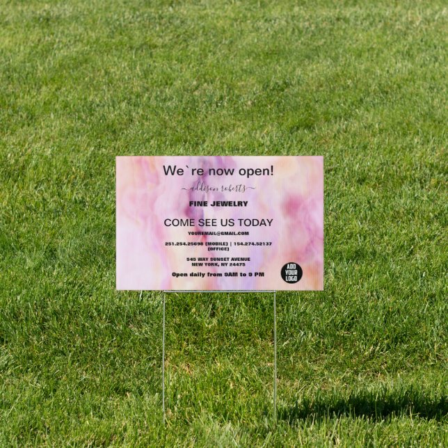 Modern Pink Gold Watercolor Reopening Sign (Insitu)