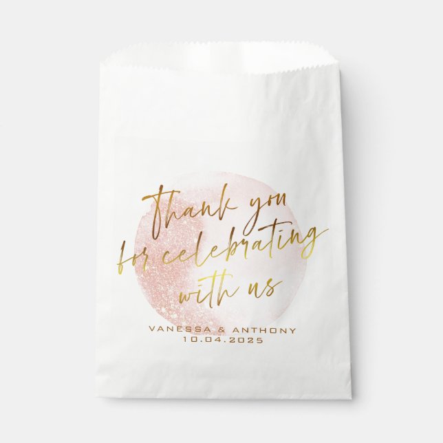 Modern Pink Gold Watercolor Shape Wedding  Favor Bag (Front)