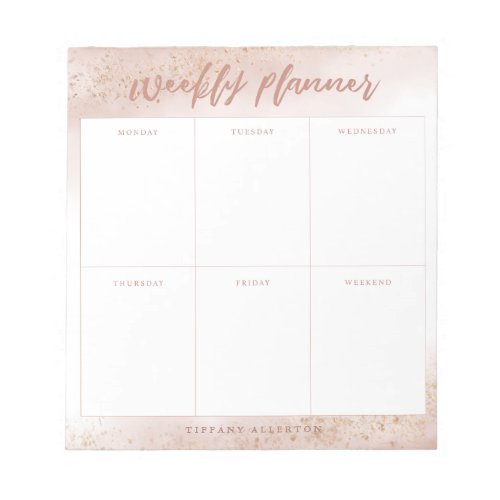 Modern Pink Gold Watercolor Weekly Planner Notepad