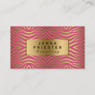 Modern Pink & Gold Zebra Stripes Pattern Business Card