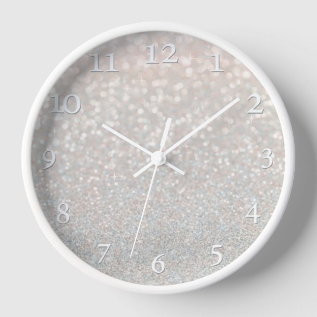 modern, pink, golden, shiny, ombre, blush, glitter clock (Front)