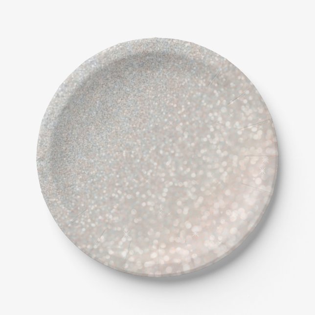 modern, pink, golden, shiny, ombre, blush, glitter paper plates (Front)
