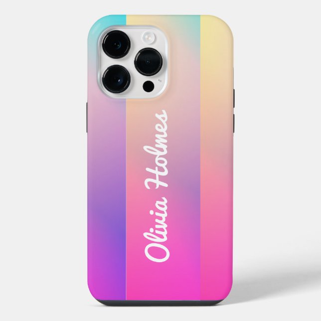 Modern Pink Gradient Color Block Name Monogram Iphone Case (Back)
