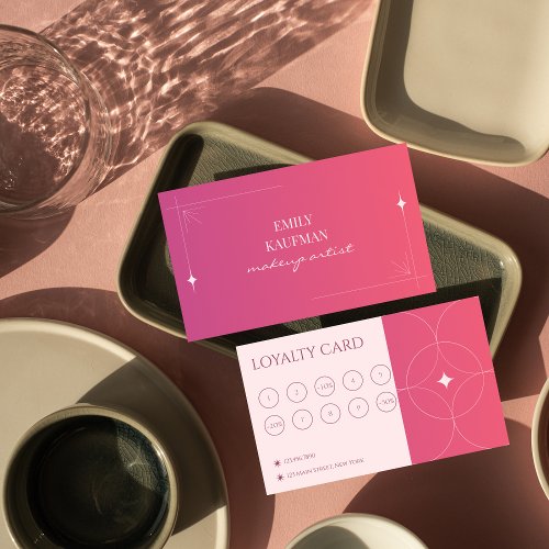 Modern Pink Gradient Makeup Artist Marketing Loyalty Card