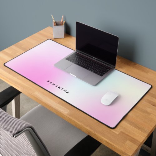 Modern Pink Gradient Monogram Name Desk Mat