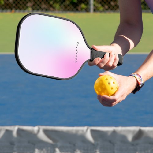 Modern Pink Gradient Monogram Name Pickleball Paddle