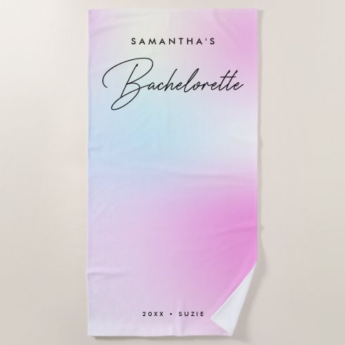 Modern Pink Gradient Script Bachelorette Party Beach Towel