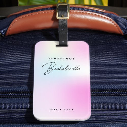 Modern Pink Gradient Script Bachelorette Party Luggage Tag