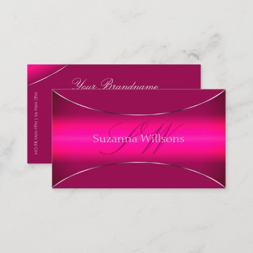 Modern Pink Gradient Silver Border with Monogram Business Card