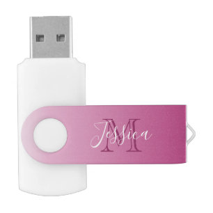 Modern Pink Gradient With Name and Monogram Flash Drive