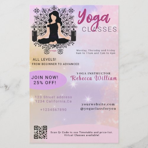 Modern Pink Gradient Yoga Instructor Studio Classe Flyer