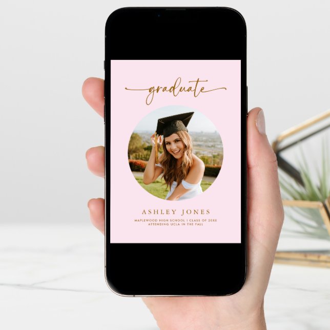 Modern Pink Graduate Photo Graduation Announcement (Front Digital)