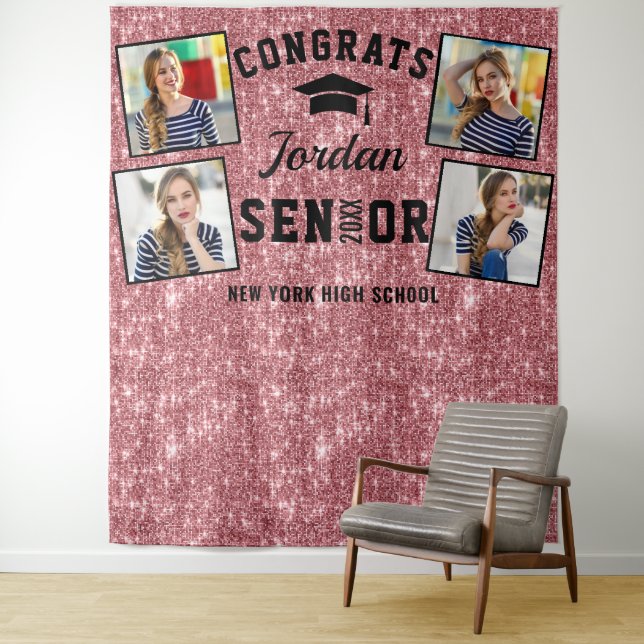Modern Pink Graduation 4 Photo Booth Backdrop (In Situ)