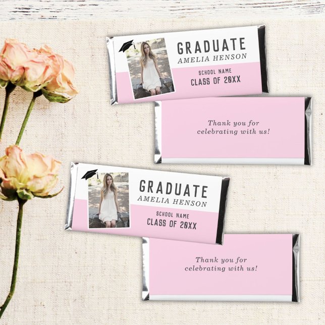 Modern Pink Graduation Cap Graduate Photo Hershey Bar Favors (Creator Uploaded)