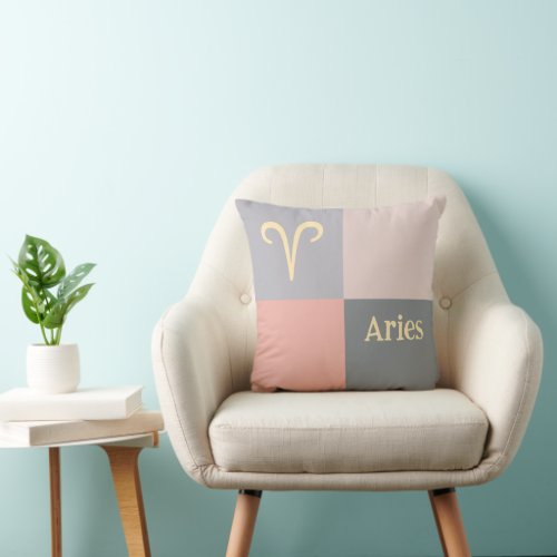 Modern Pink Gray Aries Throw Pillow