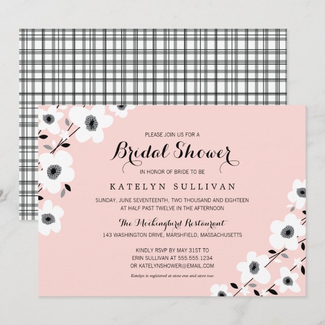 Modern Pink Gray Black Anemone | Bridal Shower Invitation (Front/Back)
