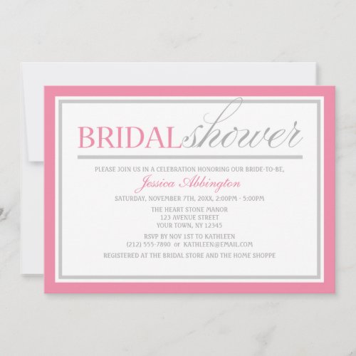 Modern Pink &amp; Gray Bridal Shower Invitations