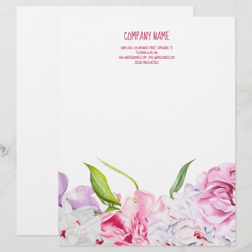 Modern Pink Gray Florals Letterhead | Zazzle