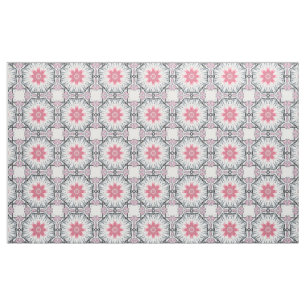 Modern Pink Gray Fretwork Cotton Twill Fabric