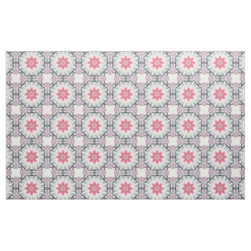 Modern Pink Gray Fretwork Cotton Twill Fabric