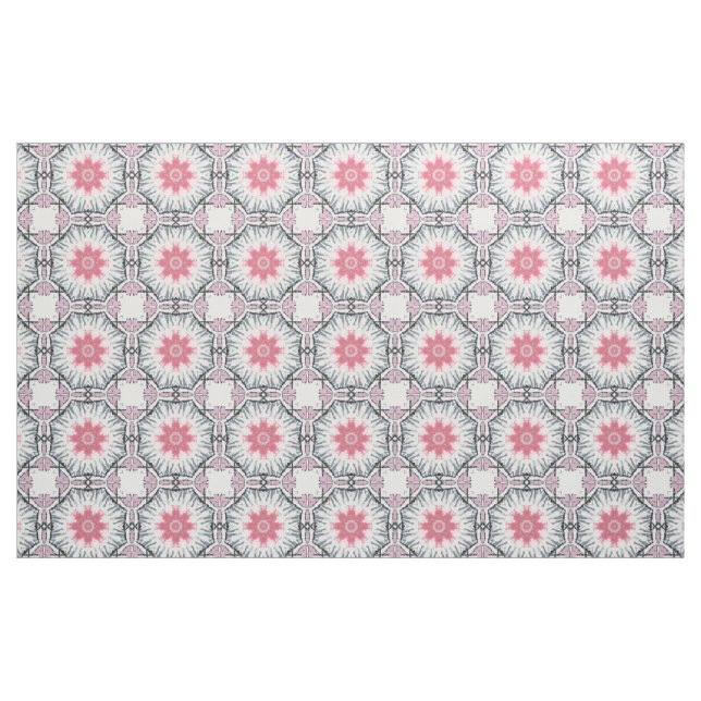 Modern Pink Gray Fretwork Cotton Twill Fabric (Yard)