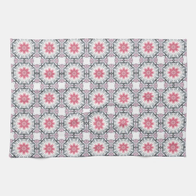 Modern Pink Gray Fretwork Kitchen Towel (Horizontal)