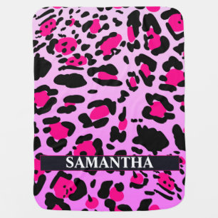 Modern Pink Gray funky leopard Baby Blanket