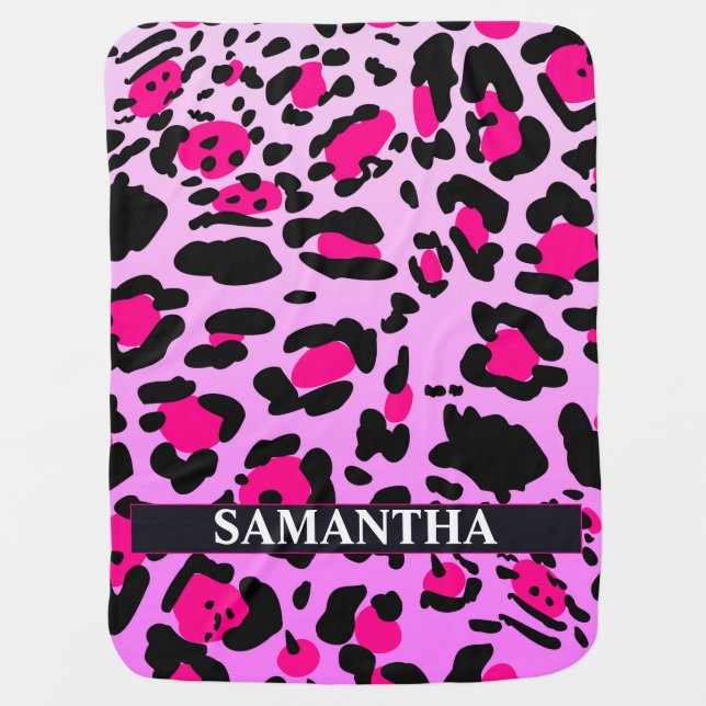Modern Pink Gray funky leopard Baby Blanket (Front)