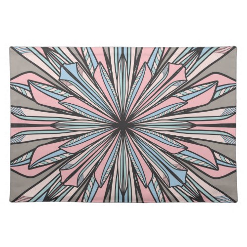 Modern Pink Gray Geometric Abstract Flower Drawing Cloth Placemat