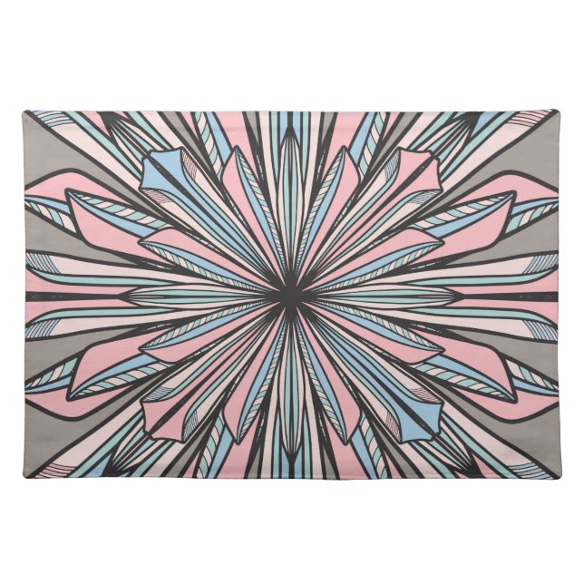 Modern Pink Gray Geometric Abstract Flower Drawing Cloth Placemat (Front)