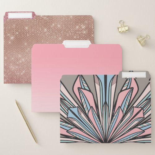 Modern Pink Gray Geometric Abstract Flower Drawing File Folder
