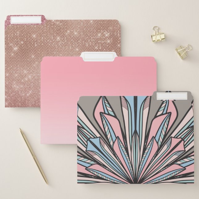 Modern Pink Gray Geometric Abstract Flower Drawing File Folder (Set)