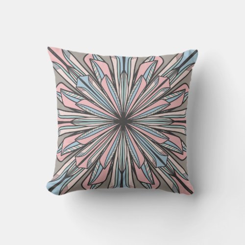 Modern Pink Gray Geometric Abstract Flower Drawing Outdoor Pillow