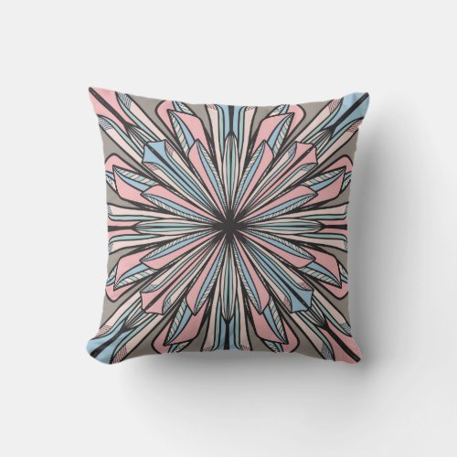 Modern Pink Gray Geometric Abstract Flower Drawing Throw Pillow
