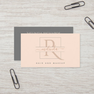 Modern Pink Gray Hair Makeup Monogram  Beauty  Business Card