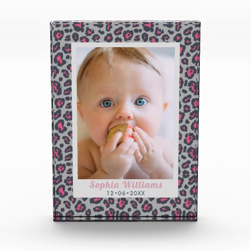 Modern Pink Gray Leopard Print Baby Photo